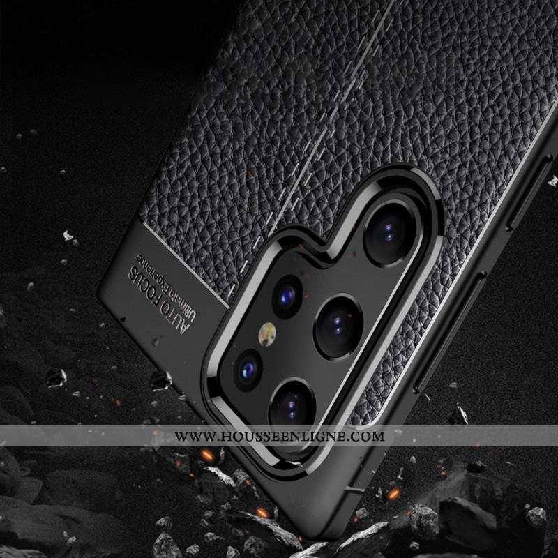 Coque Samsung Galaxy S22 Ultra 5G Effet Cuir Litchi Double Line