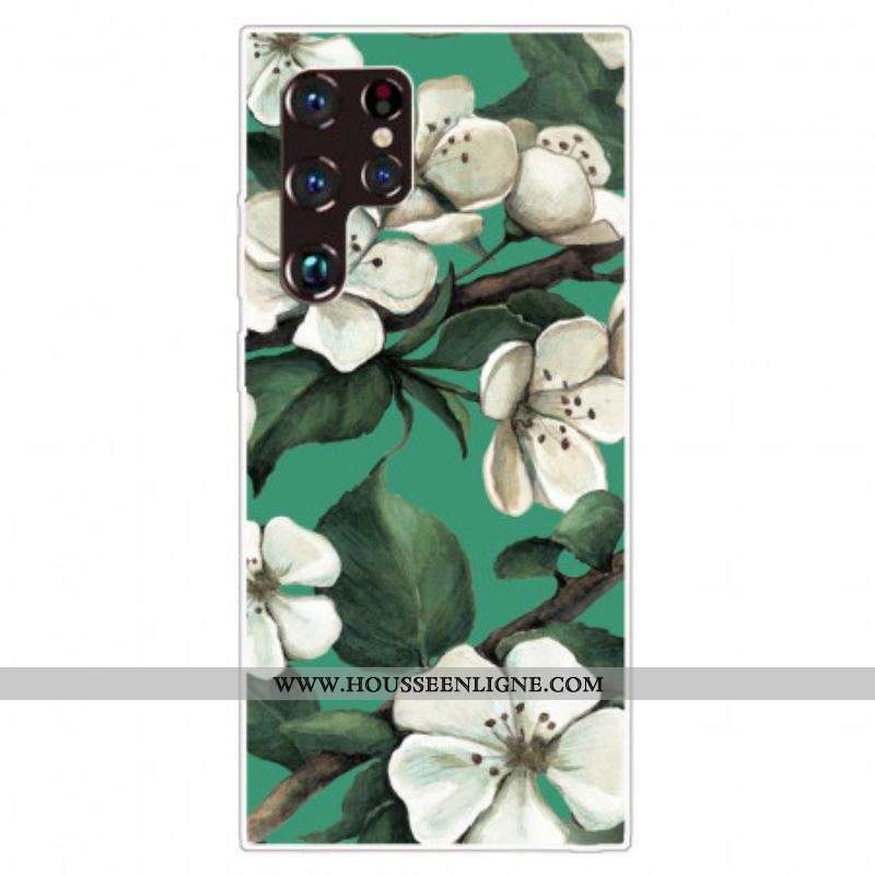 Coque Samsung Galaxy S22 Ultra 5G Fleurs Blanches Peintes