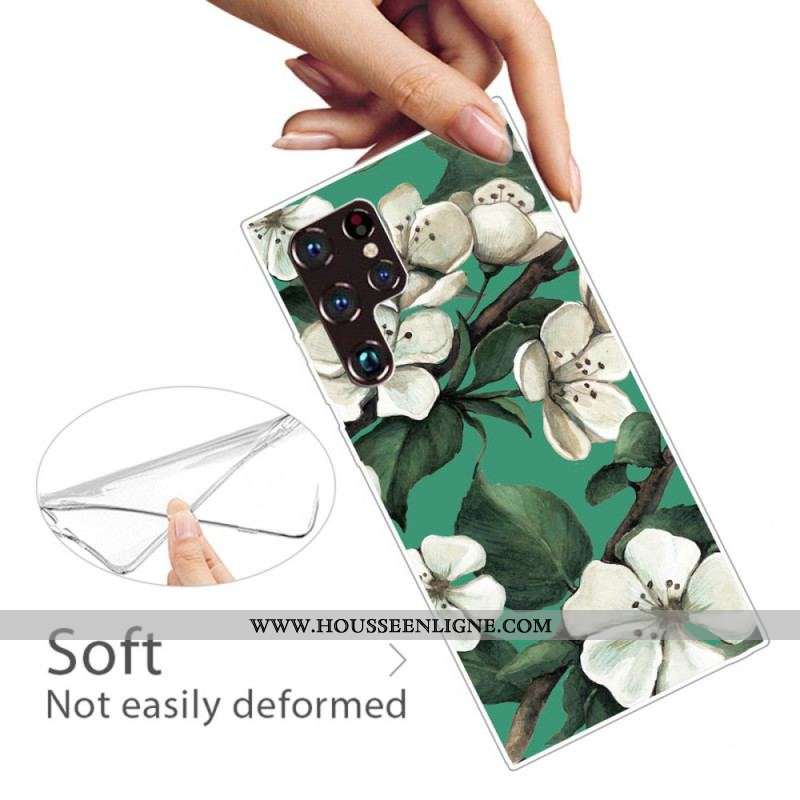 Coque Samsung Galaxy S22 Ultra 5G Fleurs Blanches Peintes