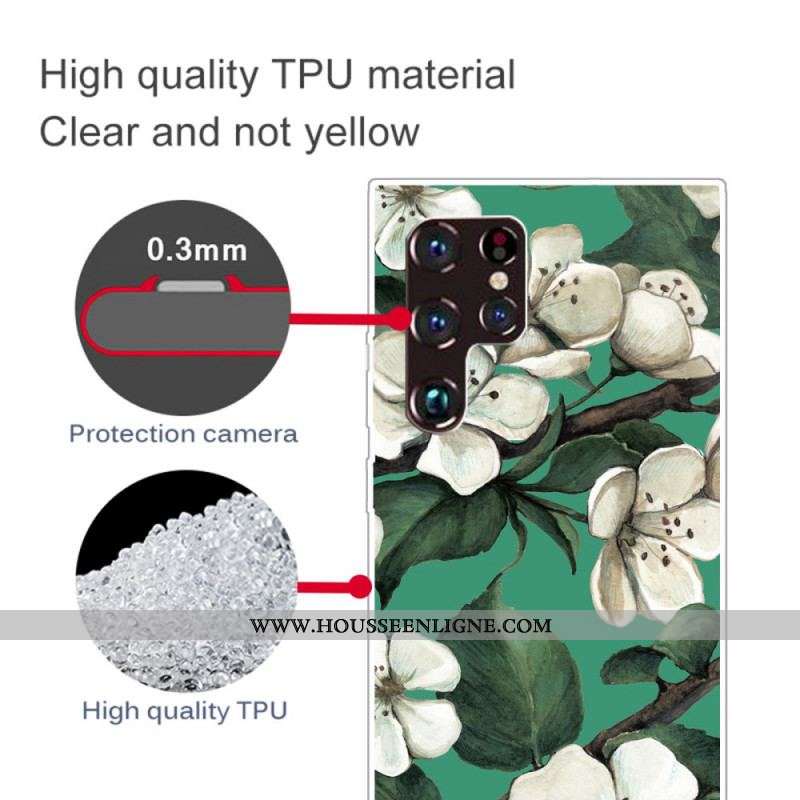 Coque Samsung Galaxy S22 Ultra 5G Fleurs Blanches Peintes