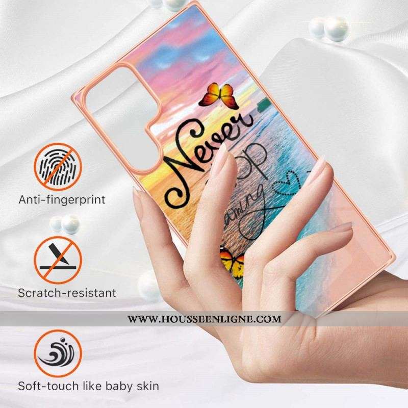 Coque Samsung Galaxy S22 Ultra 5G Never Stop Dreaming Papillons