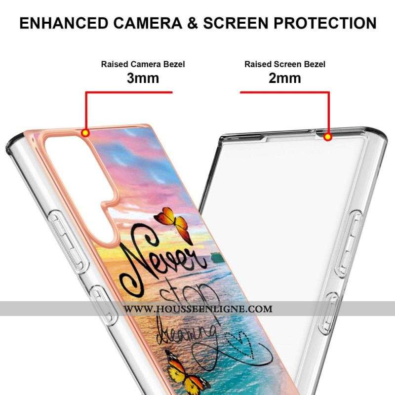 Coque Samsung Galaxy S22 Ultra 5G Never Stop Dreaming Papillons