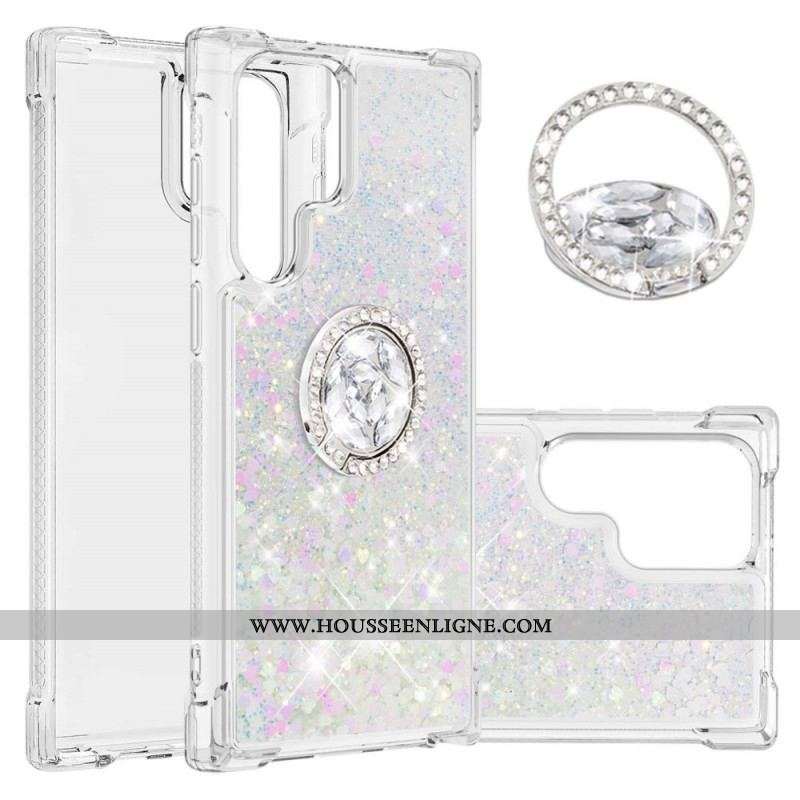 Coque Samsung Galaxy S22 Ultra 5G Paillettes Anneau-Support