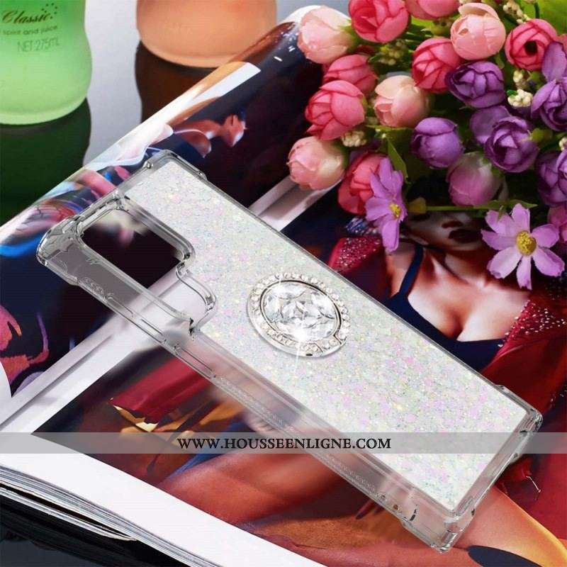 Coque Samsung Galaxy S22 Ultra 5G Paillettes Anneau-Support