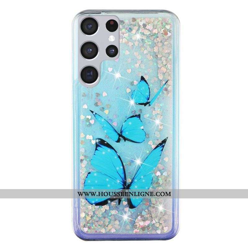 Coque Samsung Galaxy S22 Ultra 5G Paillettes Papillons