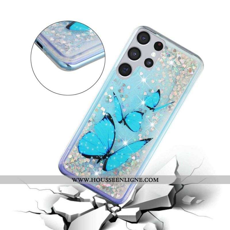 Coque Samsung Galaxy S22 Ultra 5G Paillettes Papillons