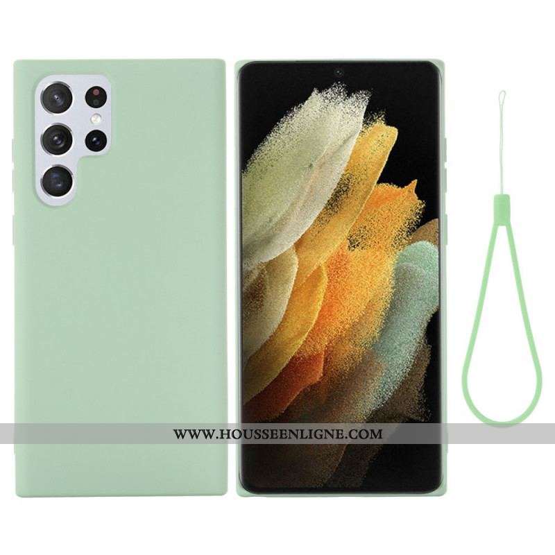 Coque Samsung Galaxy S22 Ultra 5G Silicone Liquide avec Lanière