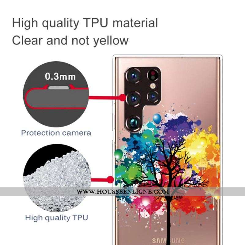 Coque Samsung Galaxy S22 Ultra 5G Transparente Arbre Aquarelle