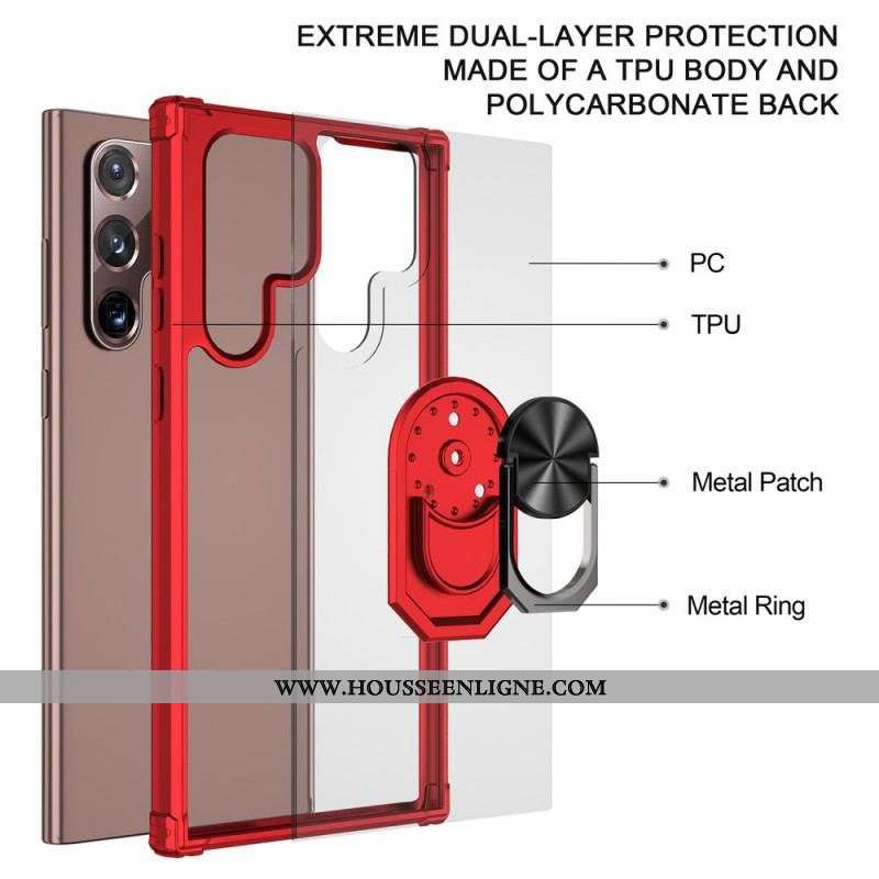 Coque Samsung Galaxy S22 Ultra 5G Transparente avec Anneau-Support