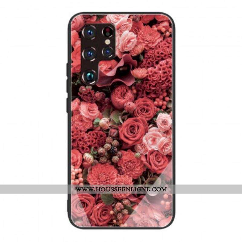 Coque Samsung Galaxy S22 Ultra 5G Verre trempé Fleurs Roses