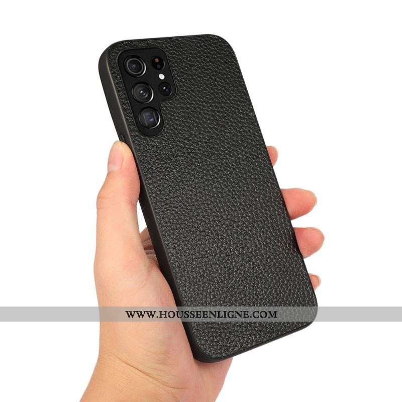 Coque Samsung Galaxy S22 Ultra 5G Véritable Cuir Litchi