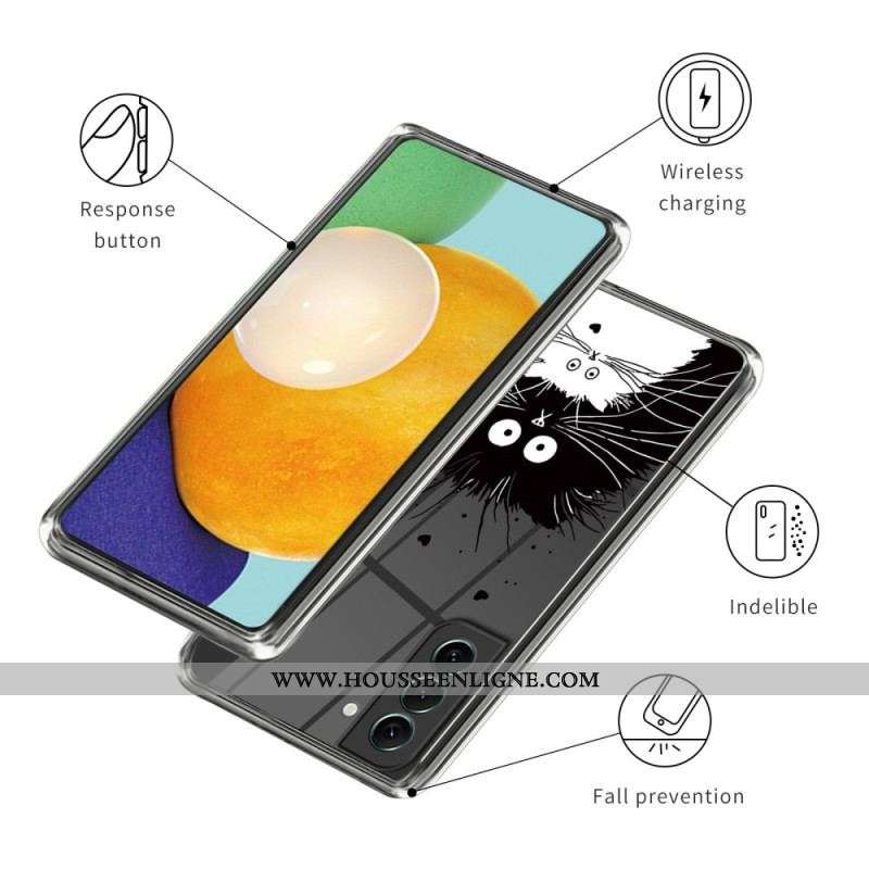 Coque Samsung Galaxy S23 5G Transparente Chat Blanc Chat Noir