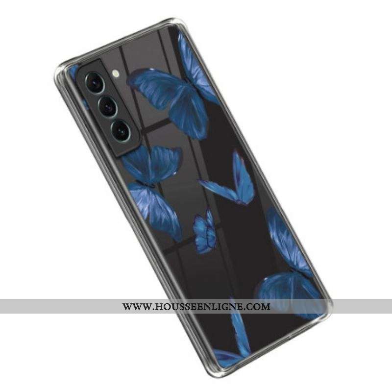 Coque Samsung Galaxy S23 5G Transparente Papillons Bleus