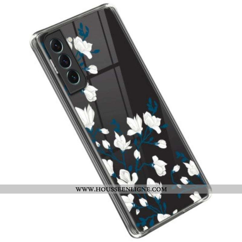 Coque Samsung Galaxy S23 Plus 5G Transparente Fleurs Blanches