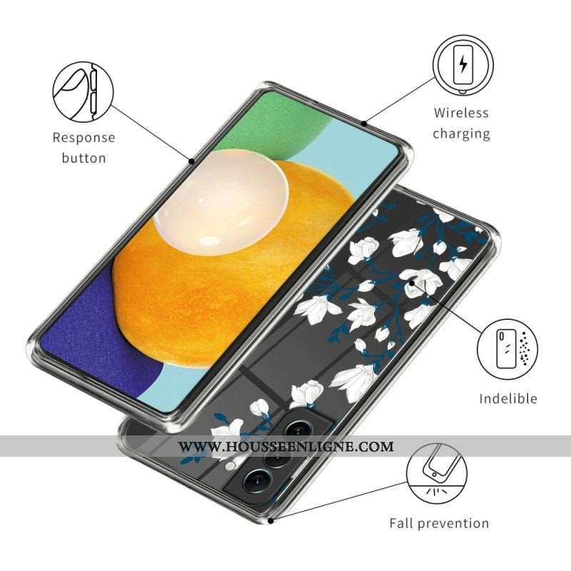 Coque Samsung Galaxy S23 Plus 5G Transparente Fleurs Blanches