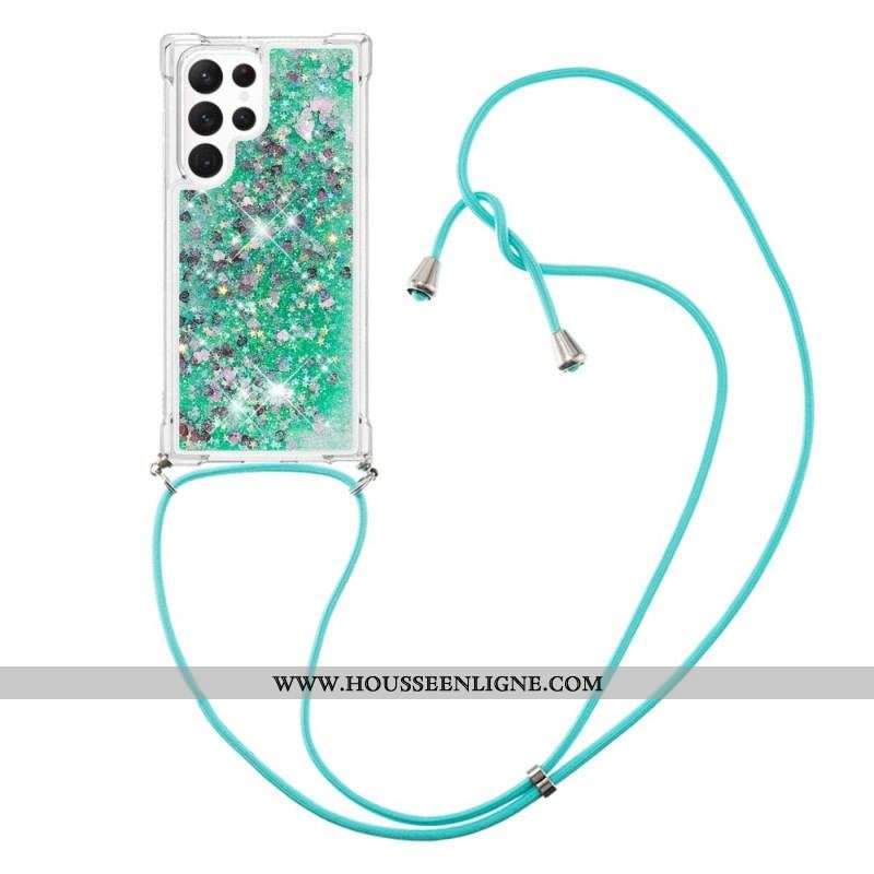 Coque Samsung Galaxy S23 Ultra 5G Paillettes avec Cordon