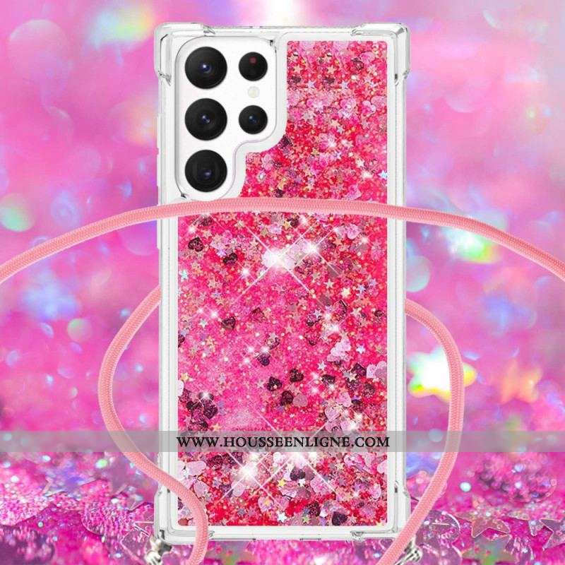Coque Samsung Galaxy S23 Ultra 5G Paillettes avec Cordon
