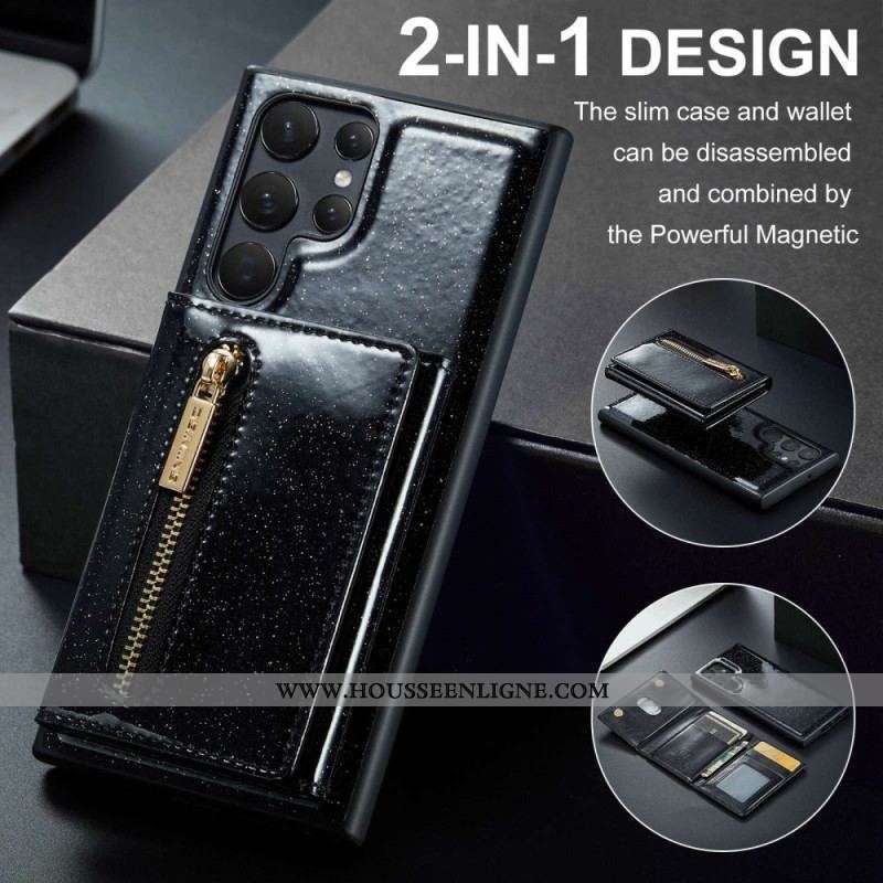 Coque Samsung Galaxy S23 Ultra 5G Porte-Cartes Détachable Paillettes