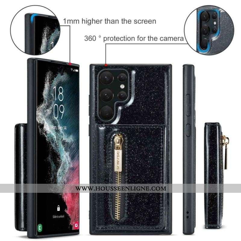 Coque Samsung Galaxy S23 Ultra 5G Porte-Cartes Détachable Paillettes