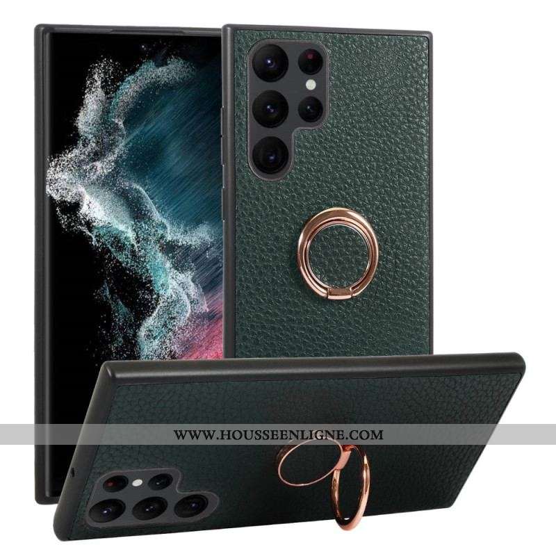 Coque Samsung Galaxy S23 Ultra 5G Simili Cuir Litchi Anneau-Support