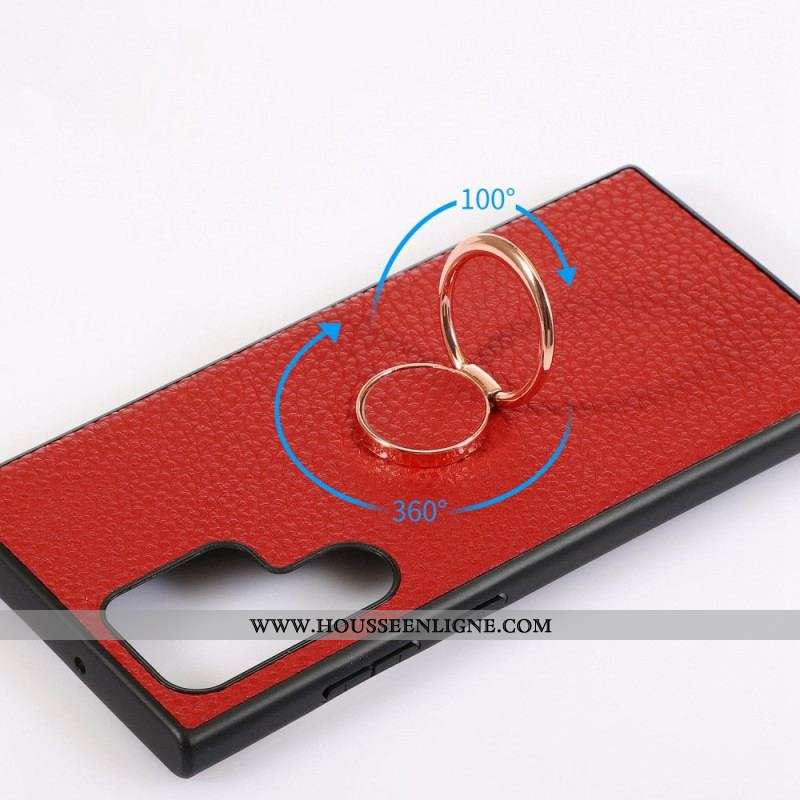 Coque Samsung Galaxy S23 Ultra 5G Simili Cuir Litchi Anneau-Support