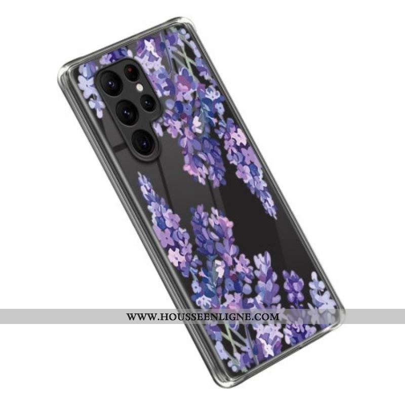 Coque Samsung Galaxy S23 Ultra 5G Transparente Fleurs Violettes