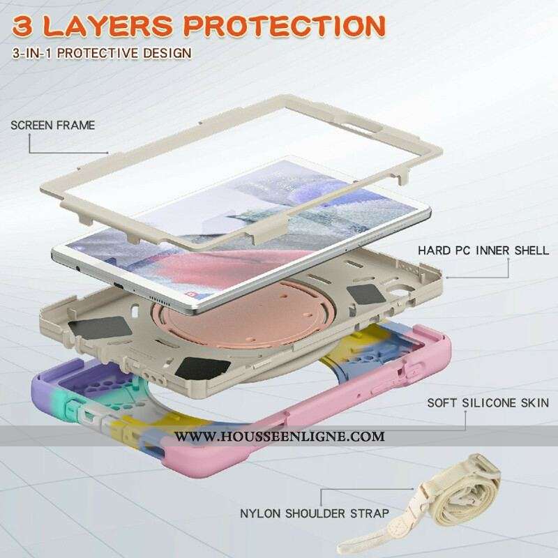 Coque Samsung Galaxy Tab A7 Lite Multi-Fonctionnelle Bandoulière Color