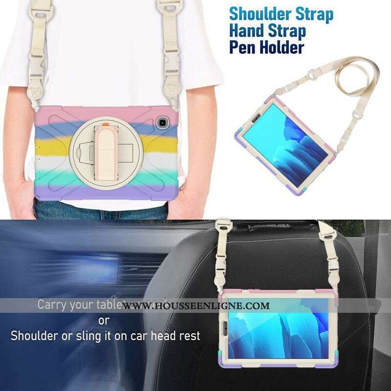 Coque Samsung Galaxy Tab A7 Lite Multi-Fonctions Bandoulière Color