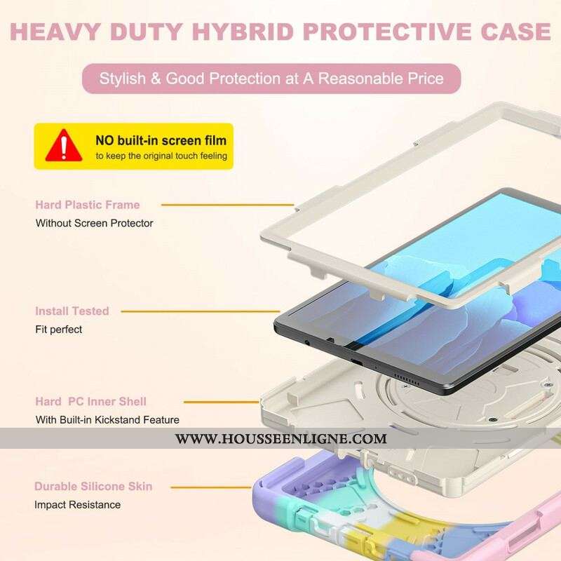 Coque Samsung Galaxy Tab A7 Lite Multi-Fonctions Bandoulière Color