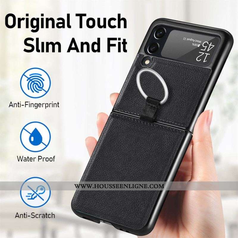 Coque Samsung Galaxy Z Flip 3 5G Effet Cuir avec Anneau