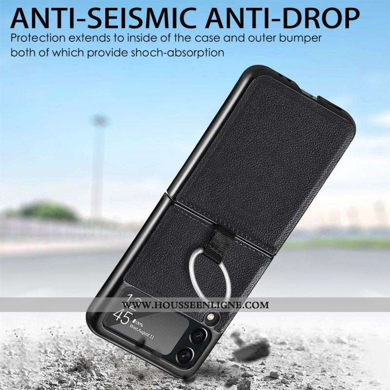 Coque Samsung Galaxy Z Flip 3 5G Effet Cuir avec Anneau
