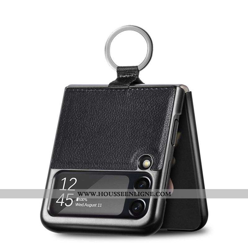 Coque Samsung Galaxy Z Flip 3 5G Effet Cuir avec Anneau