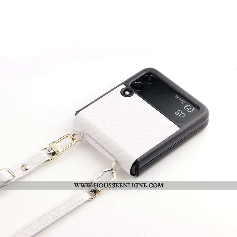 Coque Samsung Galaxy Z Flip 3 5G Fibre Carbone Avec Lanière