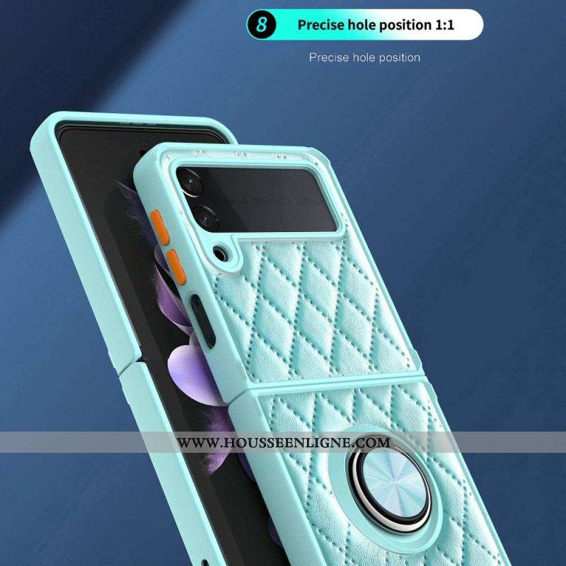 Coque Samsung Galaxy Z Flip 3 5G Matelassée avec Anneau-Support
