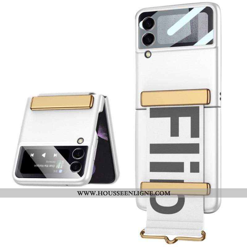 Coque Samsung Galaxy Z Flip 3 5G Verre Trempé et Sangle Lettres GKK