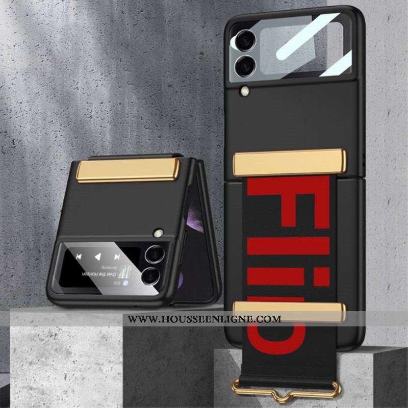 Coque Samsung Galaxy Z Flip 3 5G Verre Trempé et Sangle Lettres GKK