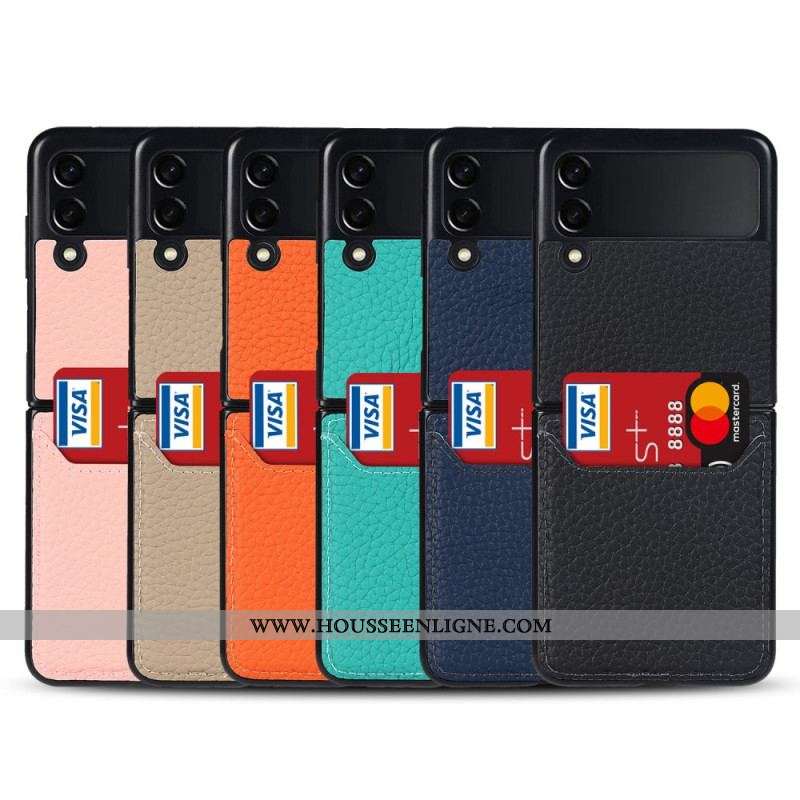 Coque Samsung Galaxy Z Flip 3 5G Véritable Cuir Litchi Porte-Carte