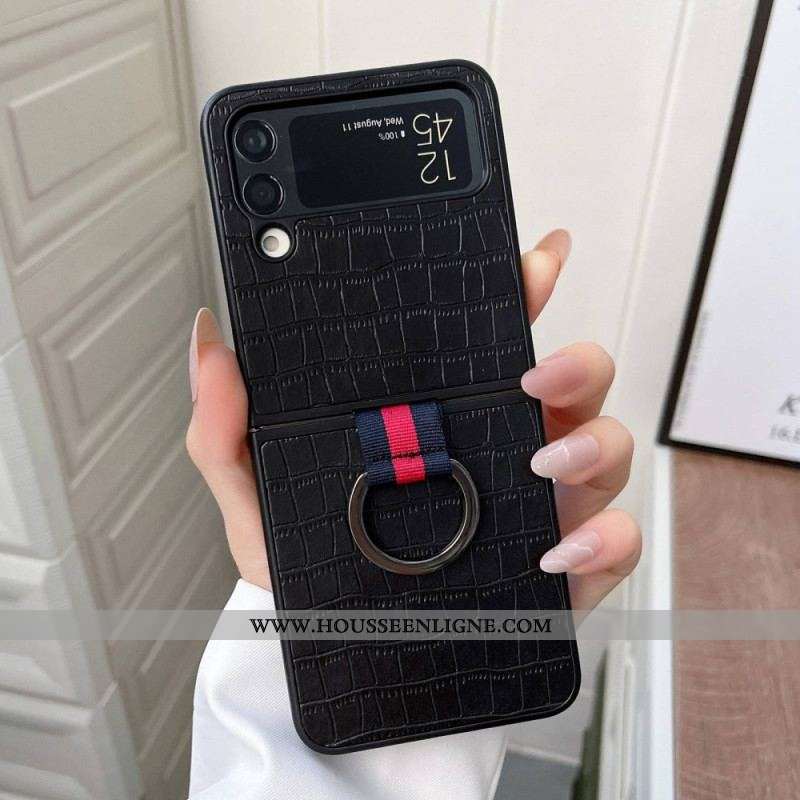 Coque Samsung Galaxy Z Flip 4 5G Design Croco et anneau