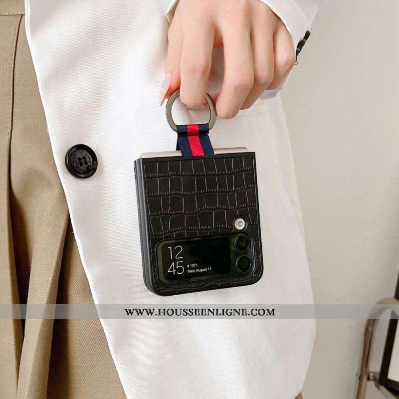 Coque Samsung Galaxy Z Flip 4 5G Design Croco et anneau