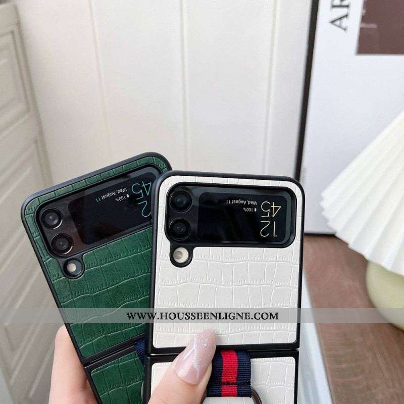 Coque Samsung Galaxy Z Flip 4 5G Design Croco et anneau