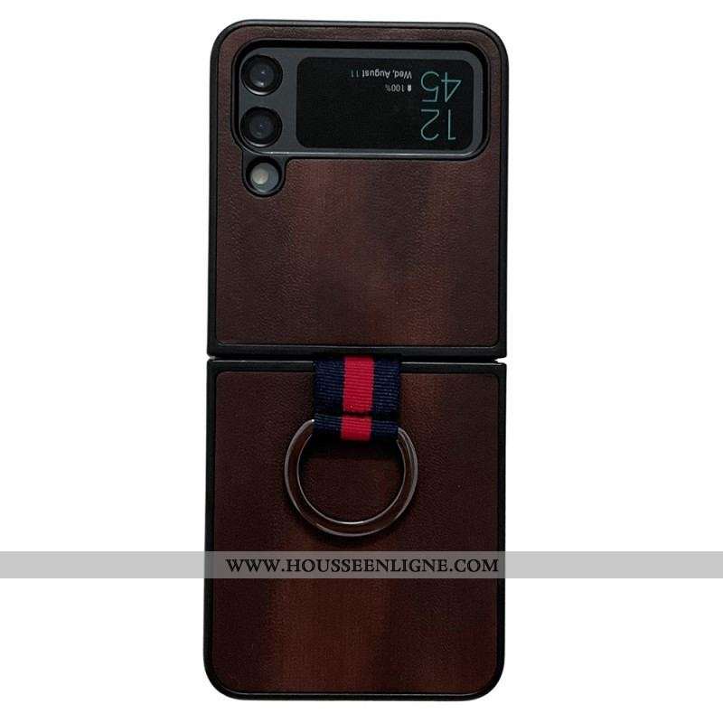 Coque Samsung Galaxy Z Flip 4 5G Effet Cuir Fire avec Anneau