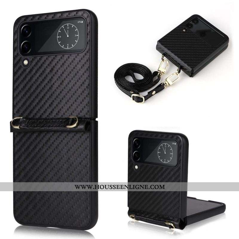 Coque Samsung Galaxy Z Flip 4 5G Fibre Carbone Avec Bandoulière