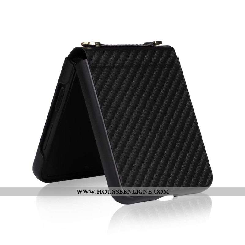 Coque Samsung Galaxy Z Flip 4 5G Fibre Carbone Avec Bandoulière