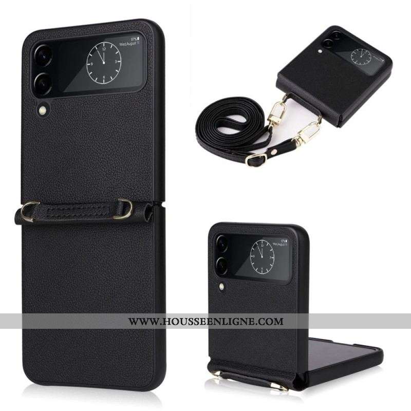 Coque Samsung Galaxy Z Flip 4 5G Texture cuir et Bandoulière