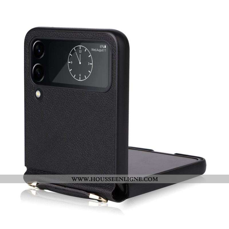 Coque Samsung Galaxy Z Flip 4 5G Texture cuir et Bandoulière