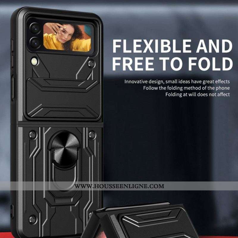 Coque Samsung Galaxy Z Flip 4 Cache Lentille avec Anneau-Support