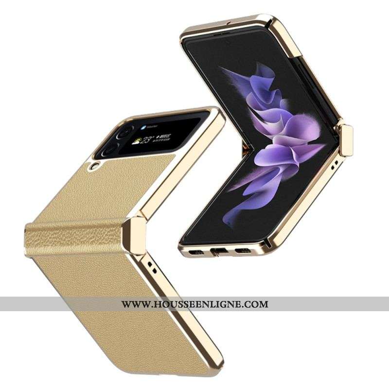 Coque Samsung Galaxy Z Flip 4 Cuir Litchi Rebords Métal