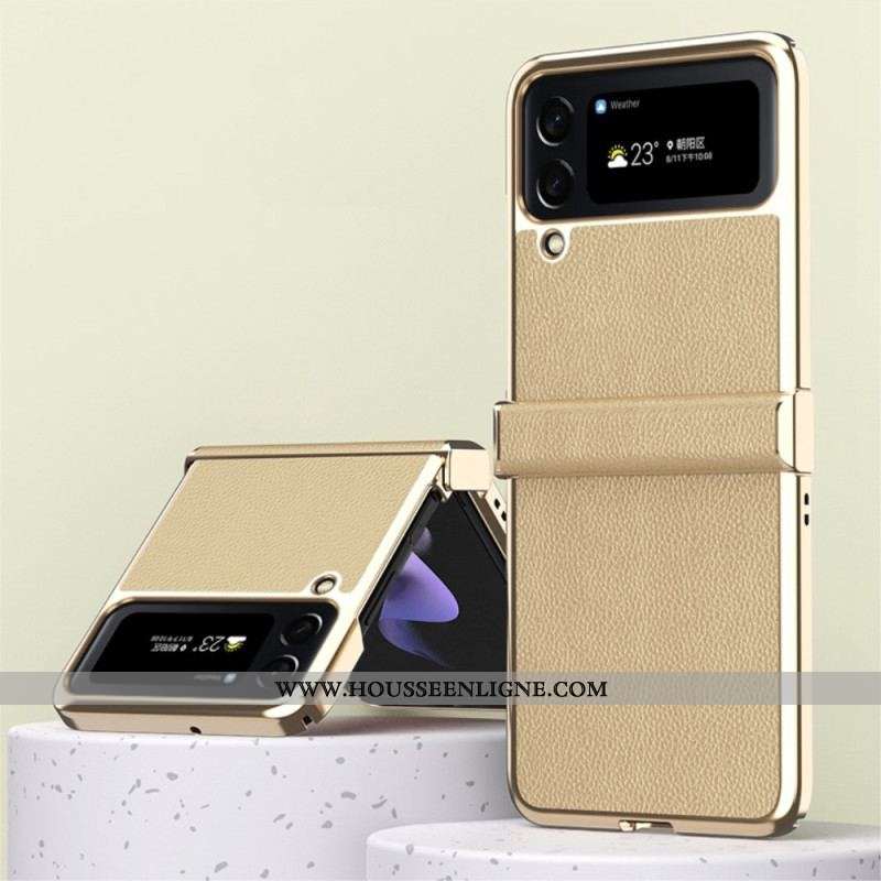 Coque Samsung Galaxy Z Flip 4 Cuir Litchi Rebords Métal