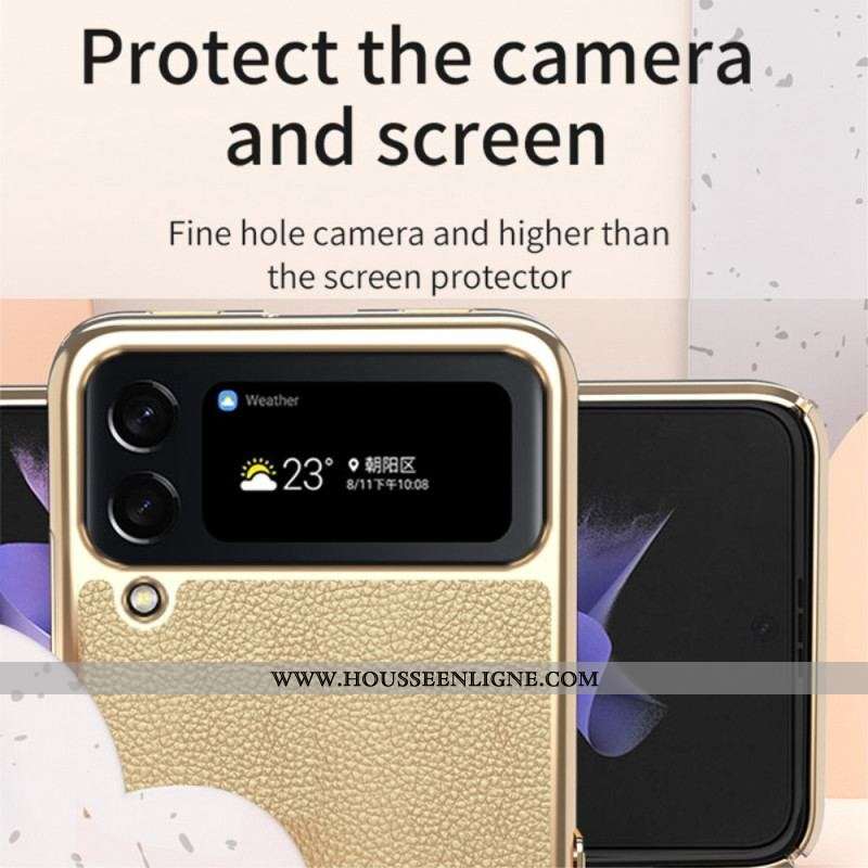 Coque Samsung Galaxy Z Flip 4 Cuir Litchi Rebords Métal