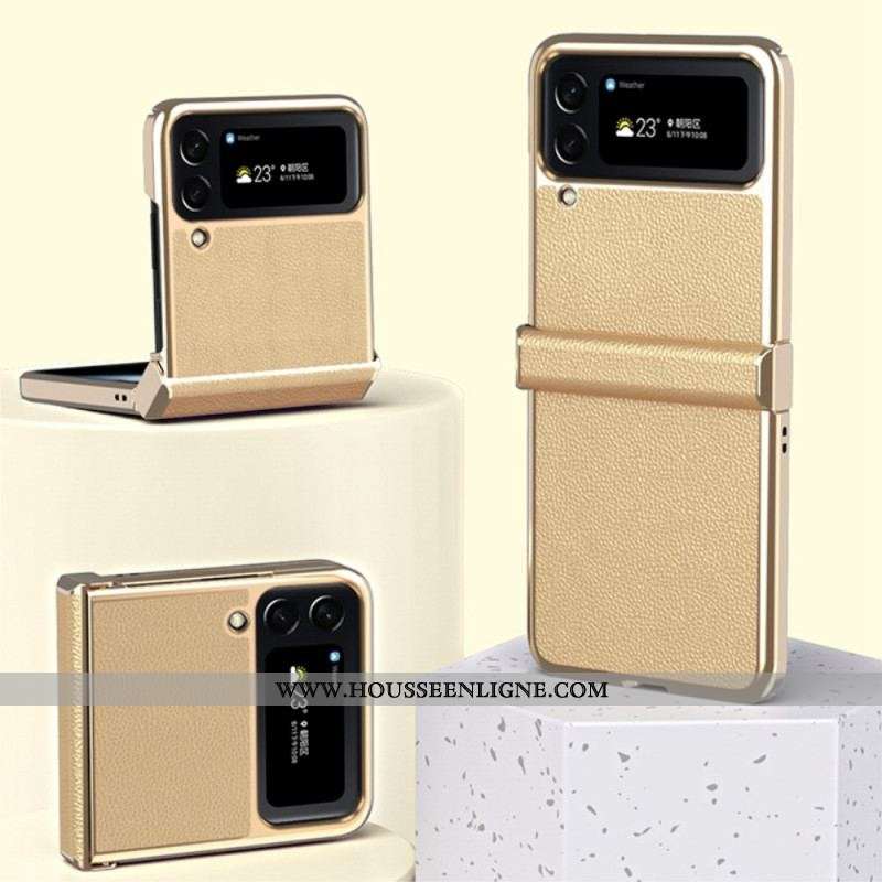 Coque Samsung Galaxy Z Flip 4 Cuir Litchi Rebords Métal